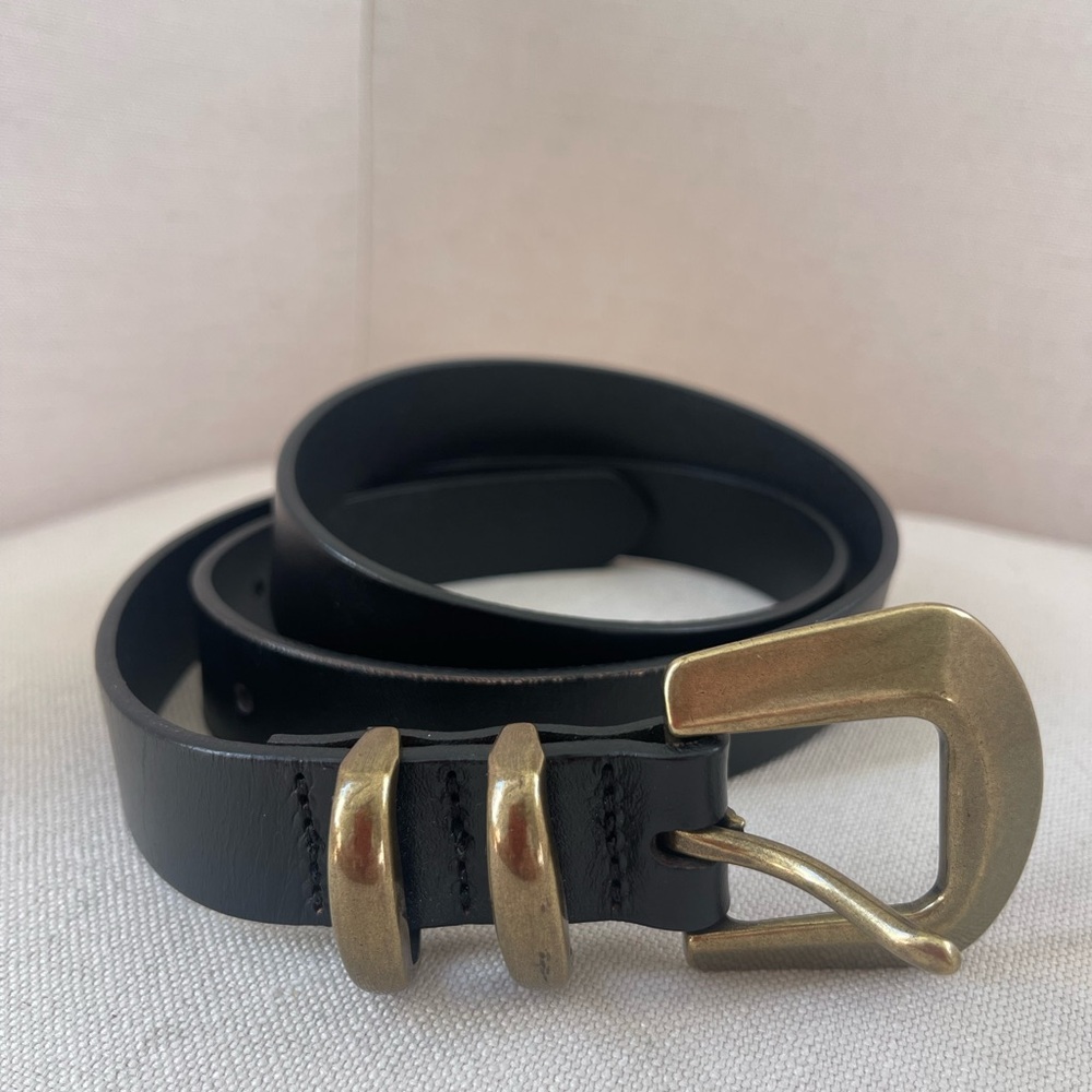 Black Leather Belt with Gold Buckle